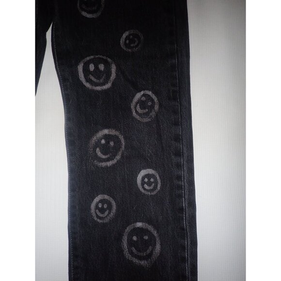 Levis 501 Jeans Bleached Smiley Face Black Denim Button Fly Straight Leg 30 x 32 - Picture 3 of 8